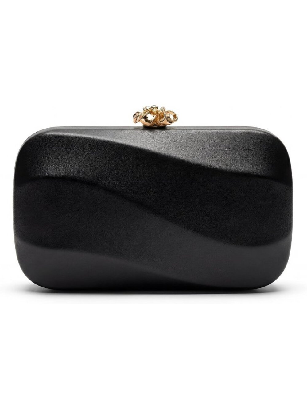 Women's Black PU Leather Clutch Purse Gold Flower Party Wedding Evening Bags